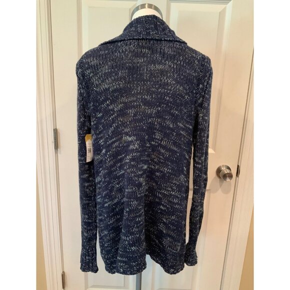 Yellow Bird Anthropologie Blue Ribbed Fold Over Collar Cardigan, Size L - Picture 6 of 8